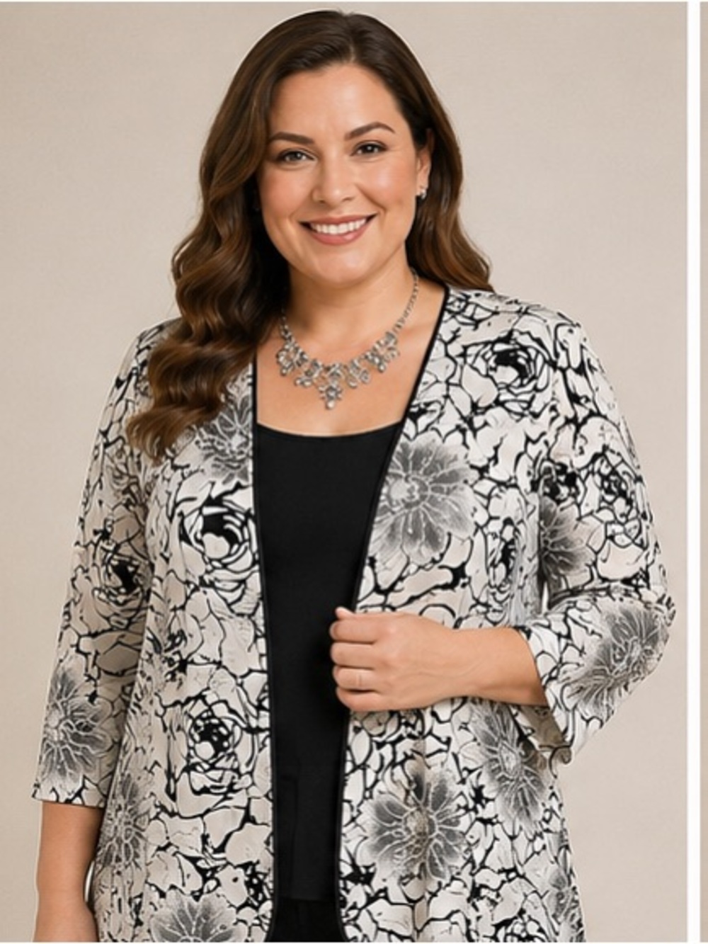 Alex Evenings‎ Plus Size Black & White Floral Jacket Top - 18W